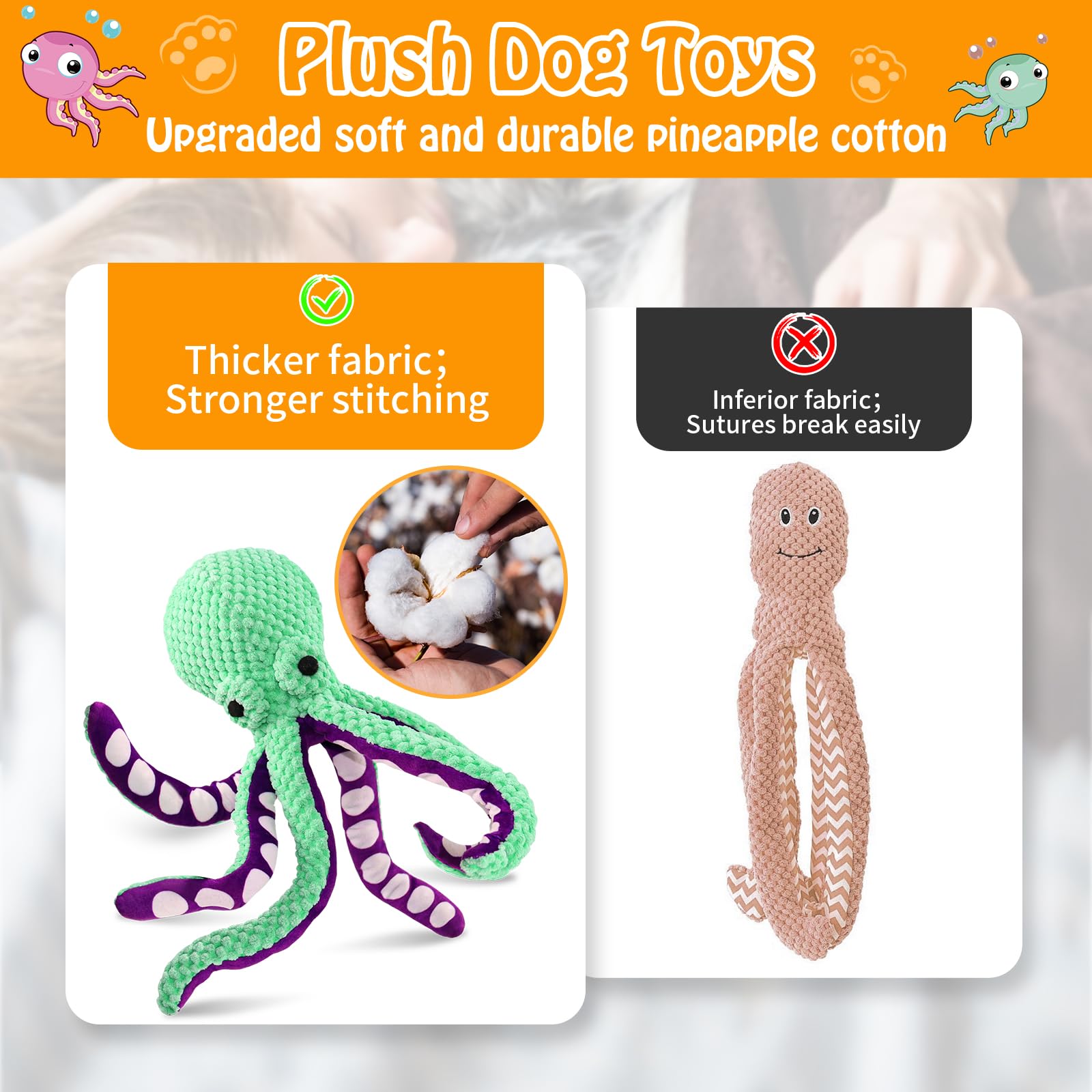 Squeaky Octopus Plush Dog Toy  - огляд і ціна Indestructible Dog Chew Toy